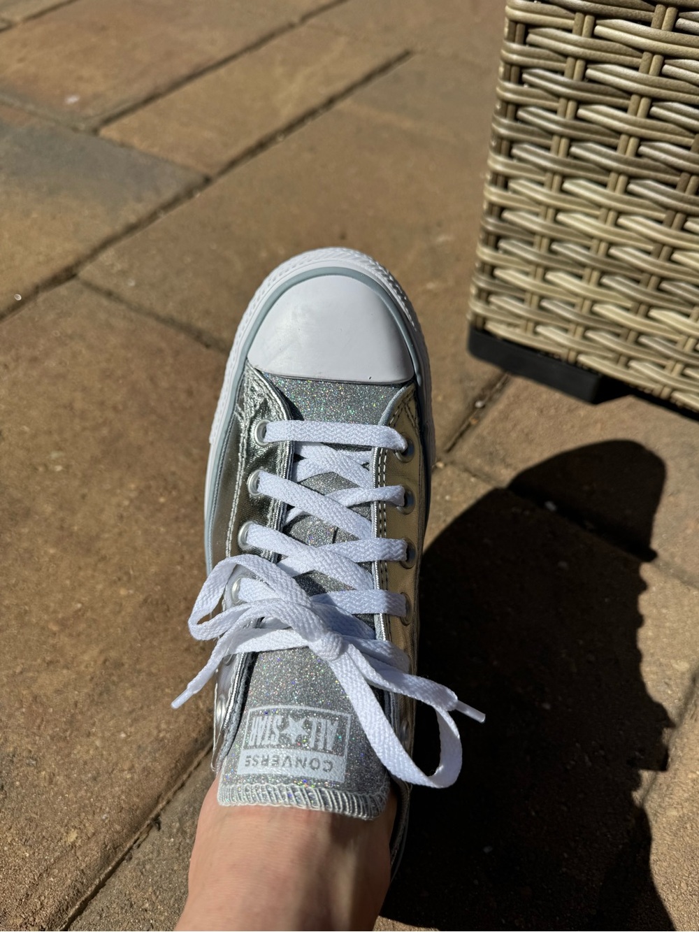Converse Silver Glitter Low-Top Sneakers with White Laces - Picture 4 of 12
